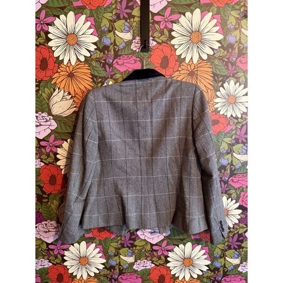 Vintage 1980s Cassidy Blazer Jacket Wool Herringbone Plaid Velvet Collar Size 6 - Picture 3 of 4